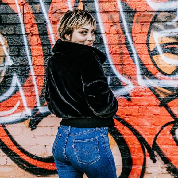 Plush Retro Fur Bomber Jacket Zip Up - Picture 2 of 6